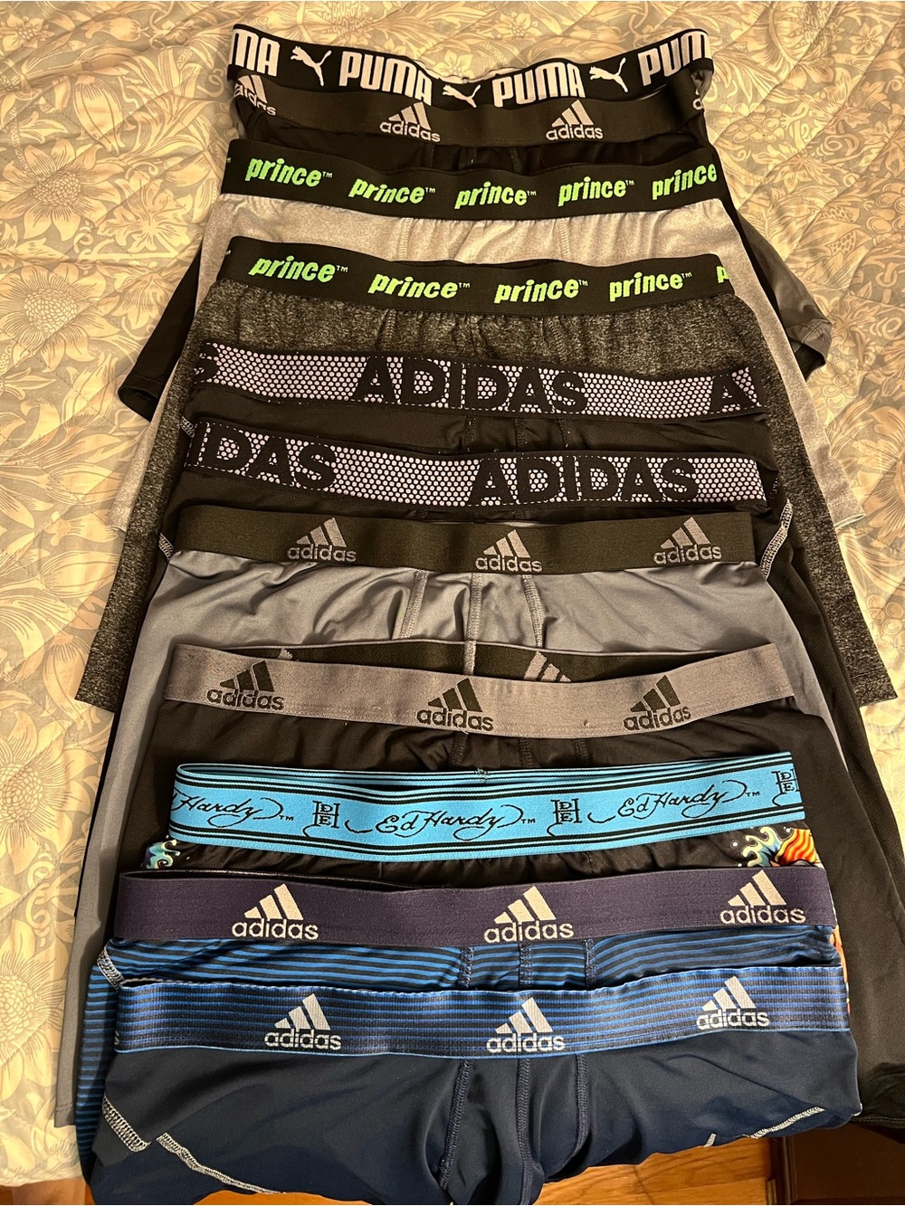 adidas, Ed Hardy, Prince, puma - 11 count of Men's Boxer Briefs